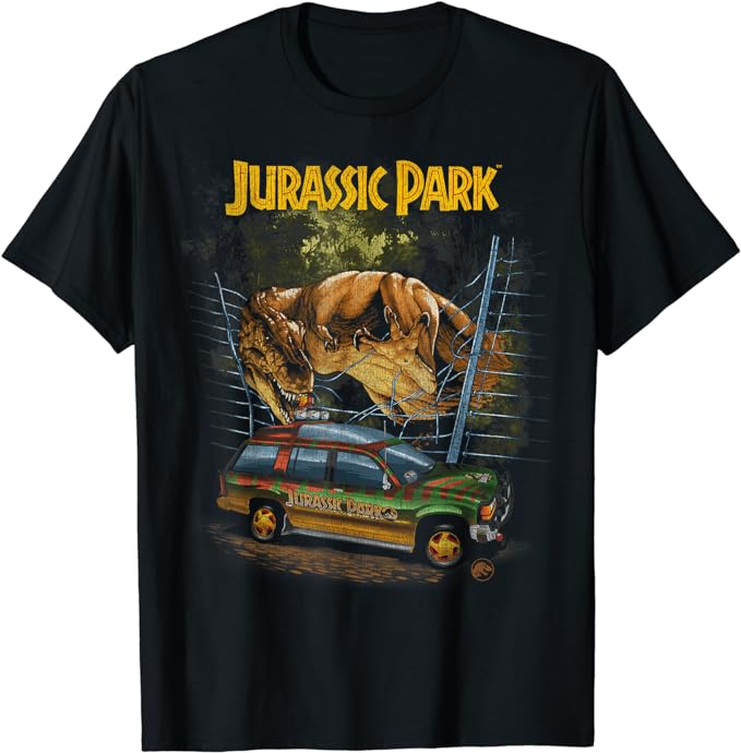 T-Rex Break Out Black Polyester Cotton Classic Men's Sleeve T-Shirt Jurassic Park