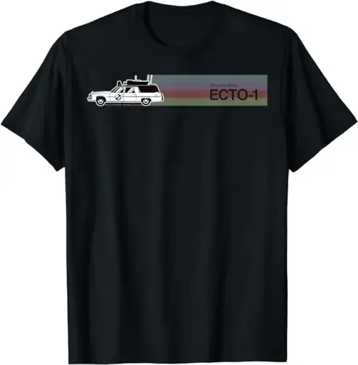 Ghostbusters ECTO-1 Camiseta de retrato de arcoíris a rayas coloridas, Negro